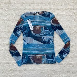 LaQuan Smith blue mesh long sleeve top NWT